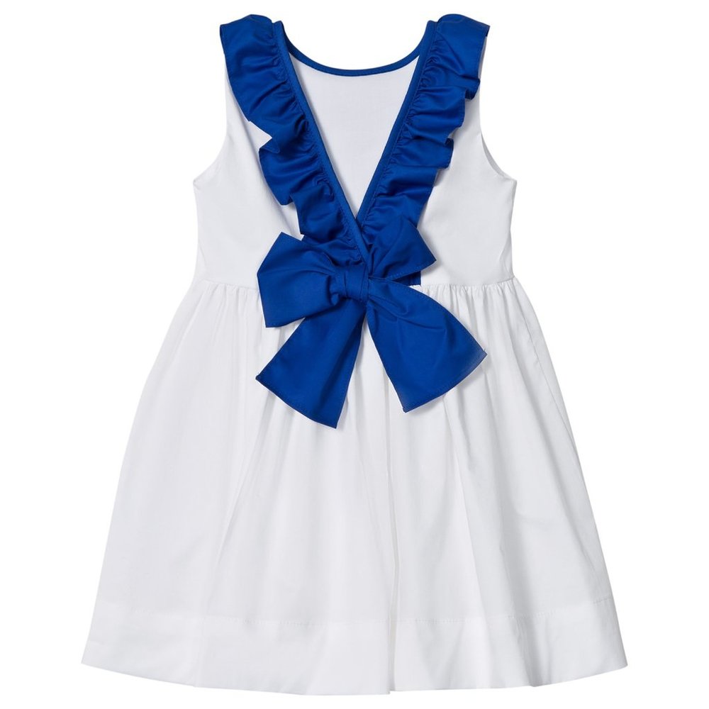 NWT IL GUFO Frill Ruffle Collar Bow Back Dress Toddler Girls 3T White Navy Blue